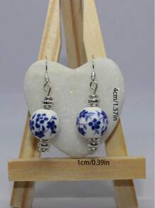 2 piezas de Elegantes pendientes de mujer de cuentas de cristal con borlas, estilo chino de porcelana azul y blanco con flores, multicolor, apropiados para fiestas, banquetes y uso diario