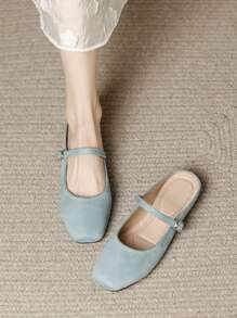 Mocasines de mujer de punta cuadrada color azul claro, de estilo informal y versátil para usar en la oficina, zapatos planos de alta calidad tipo Mary Jane para actividades al aire libre en primavera/otoño