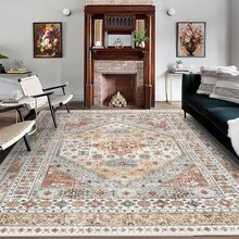 1/2 Set Large Area Washable Carpets, Hallway Rugs, Easy Cleaning Carpets Suitable For Living Room, Bedroom, Vintage Home Decor - Orange - View 22