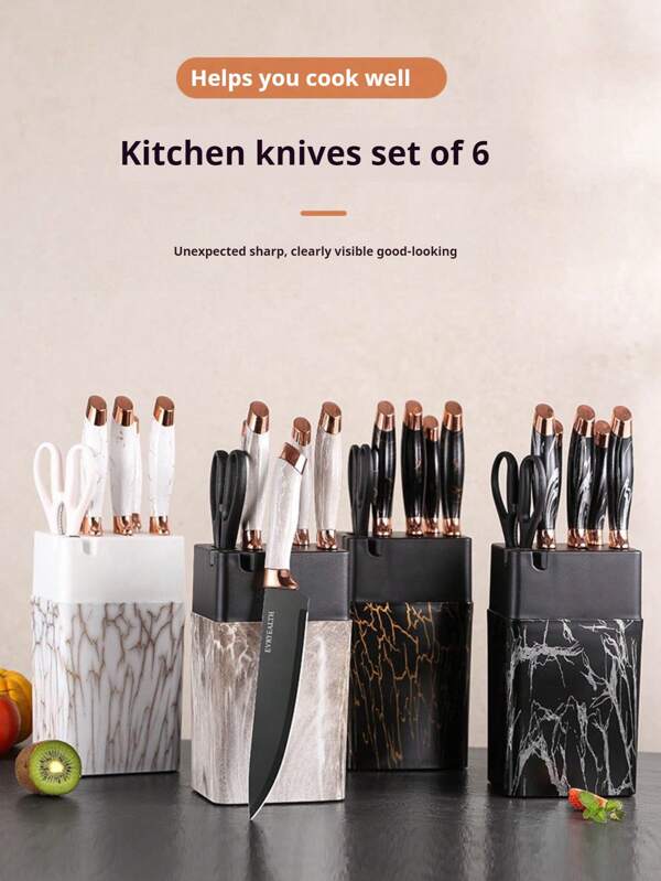 7-Piece Kitchen Knife Set With Decorative Knife Holder. Kitchen Slicing And Chopping Set Knife With Knife Holder Assembly, Including Kitchen Knife, Bread Knife, Meat Cleaver, All-Purpose Knife, Fruit Peeler, Kitchen Scissors,