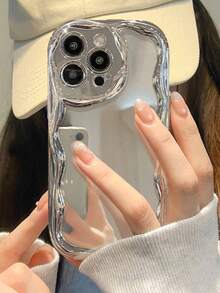 镜面奶油色波浪边高端电镀银漆防摔手机壳保护套兼容 XR/7/8，兼容 16/11/16pro/16plus/16promax/16e/15Promax/13/14/12/XS/XR/7G/8P， 13/14，柔软奶油色波浪边亮面全新 TPU 防摔彩绘保护手机壳防水防震防刮