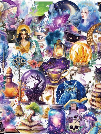 50Pcs Retro Magic Planet Stickers - PET, Waterproof, High-Definition Artwork For Water Bottles, Laptops, Skateboards & More - Lifestyle Accessories,School Supplies,Back To School