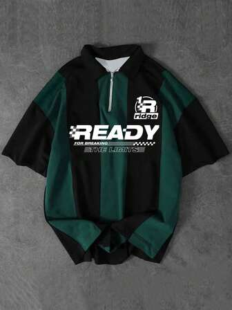 男士短袖条纹撞色休闲Polo衫，适合夏季