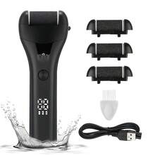 Hailicare 3-Speed USB Foot File|1200mAh Rechargeable|IPX4 Waterproof With LED Light|3 Natural Quartz Heads (Coarse/Medium/Fine)|Digital Battery Display & 180-Minute Run Time - Black - View 1