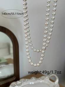 Nooxian 1 件 140 厘米超长优雅多用途白珍珠项链，女士长珍珠毛衣链