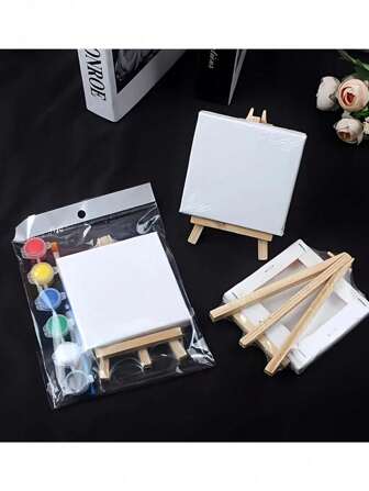 Mini Stretch Canvas Six Color Acrylic Paint Set, Equipped With Easel And Color Palette - DIY Art And Craftsmanship, Suitable For Painting And Drawing, Including Canvas And Brushes, Family Games, Ideal Graduation Ceremony, Graduation Gift, Birthday Gift, Graduation Season Exchange Gift, Study Supplies, School Essentials, Back To School Supplies, Back To School Supplies, And Back To School Supplies