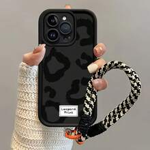 猎豹，豹纹 1 件黑色磨砂镜头保护手机壳，带有个性化全屏黑色文字和豹纹图案，包括挂绳，兼容 16 Pro Max、15/14 Plus、13/12/11 及系列防水防震防摔防刮 - 彩色 - 查看 3