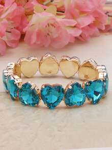 女士情人节经典心形彩色玻璃弹性手链，适合日常派对的时尚珠宝