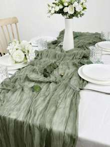 1/2/5pcs Polyester Light Green Pleated Design Table Runner,For Festive Birthday Party Decorations Wedding Accessories Holiday Home Party Room Table Decoration,Babyshower Bridal Shower Decor Table Cloth,Banquets Party Table Flag,Cheesecloth Table Runner,Wedding Decor ﻿