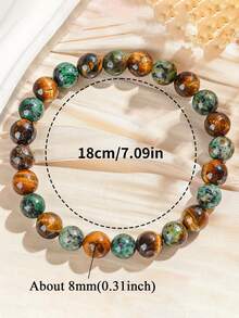 1件波西米亚风招财手链 - 非洲绿松石和虎眼石，寓意丰盛、繁荣、勇气、专注、好运和成功，男女皆宜的冥想饰品 - 彩色 - 查看 5
