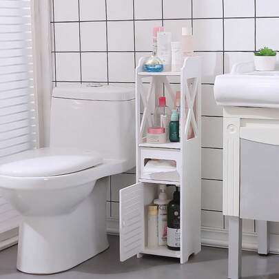 Spacious 3-Tier Bathroom Floor Cabinet - Freestanding Single Door Storage Organizer Unit With Waterproof Design - Multipurpose Small Storage For Bathroom, Bedroom, Office