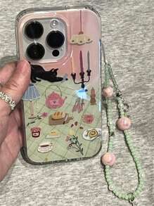 可爱卡通野餐猫咪插画手链和手机壳，适用于 17 Pro Max、17 Pro、17、16 Pro Max、15、14 Pro、13、12、11，精致后盖 - 野餐插畫貓 - 查看 2