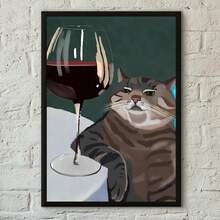 1 件有趣的黑白猫红酒海报印刷家居客厅卧室入口酒吧咖啡厅艺术画装饰可选框架 - 彩色 - 查看 35