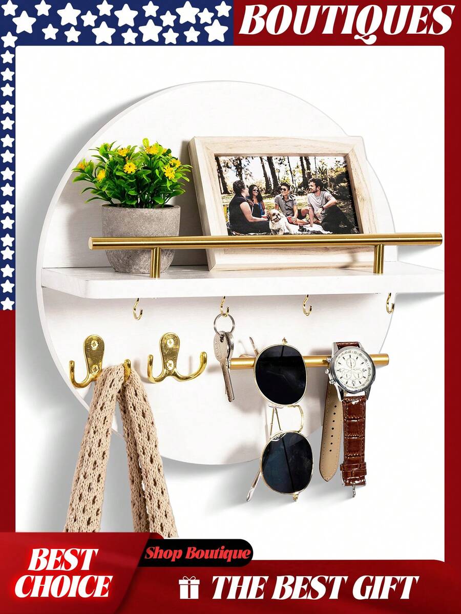 Key Holder For Wall Decorative With Shelf And Hooks, Mail Organizer Wall Mount With Sunglasses Holder, Circular Design Entryway Key Rack Hanger, Rustic Home Decor Boho Wall Decor, Key Rack, Key Holder Wall Mount, Key Holder For Wall, Key Organizer, Key Hooks For Wall, Mail Organizer Wall Mounted, Keys Holder On Wall, Key Hook, Wall Key Holder, Mail Holder, Key Hanger, Mail Holder For Wall, Car Key Holder,Shelf With Hooks, Key Hooks, Dog Leash Holder For Wall, Key Hanger Wall Mount, Key And Mail Holder For Wall - white-A - 查看 1