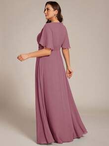 Đầm dài tay ngắn bằng chiffon đính ren, cỡ lớn dành cho phù dâu. - Bụi hồng - Xem 2
