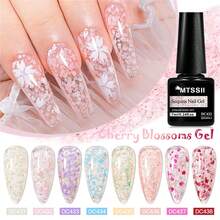 Mtssii 1 件 7ml 樱花闪光凝胶指甲油，裸粉色闪光花朵亮片凝胶指甲油，适合夏季指甲，半永久性可浸泡指甲艺术 UV 凝胶清漆美甲美甲 DIY 适用于家庭和沙龙美甲用品 - 彩色 - 查看 6