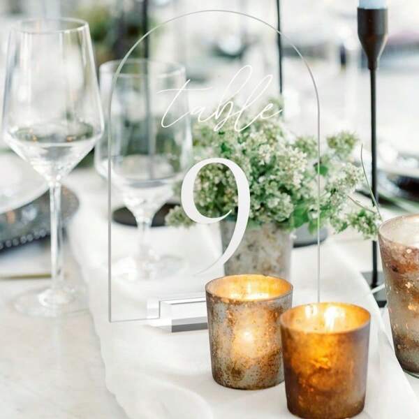 15pcs/Set 5x7 Inch Acrylic Arch Table Numbers 1-15, With Acrylic Stands, Transparent Acrylic Arch Table Signage, Suitable For Centerpiece Decors, Reception Desks, Weddings, Parties, Rehearsal Dinners, Engagement Parties, Anniversaries, Birthdays, Bridal Showers, Coming Of Age Ceremonies, Corporate Events Or Any Special Occasions!