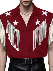 INCERUN Men Button Sleeveless Star Tassels Patchwork Holiday Shirt Casual Loose Tops Gothic Punk Summer Blouse - Red - View 1