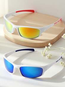 POLASUP 1pc Men's Sports Cycling Glasses For Summer, Suitable For All Seasons, Half Frame With Contrast Double-Color Fluorescent Color, With Silicone Non-Slip Foot Pad, Comfortable And Soft Nose Pad, Polycarbonate Explosion-Proof With Reflective Plating Pc Mirror Anti-Lost Rope And Eyeglass Cloth) Beach Accessories Glasses Shades Easy Comfort Casual Outfits Outdoor Cycling Glasses For Summer Beach Vacation, Outdoor, Travel