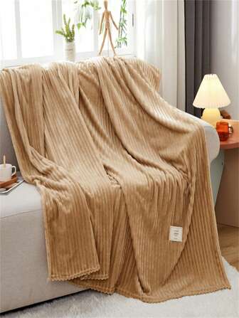 1pc Flannel Striped Blanket, Minimalist Casual Air Conditioner Blanket, Leisure Napping Blanket, Sofa Blanket, Halloween Faux Fur Blanket