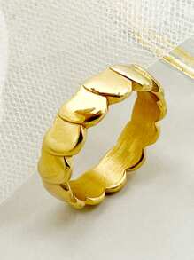 1 pieza Anillo liso de acero inoxidable chapado en oro con estilo de moda minimalista, adecuado para que las mujeres lo usen a diario, en citas, trabajos ligeros de oficina y otras ocasiones