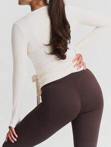 Women Y2K Pilates Wrap Top Long Sleeve Deep V Neck Tie Front Workout Ballet Pilates Yoga Shirt Casual Slim Fit Sports Active Tops - 白色 - 查看 4