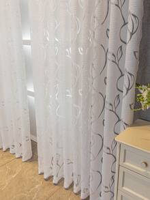 1 pièce Rideau transparent rouge minimaliste nordique avec motif de feuille, avec une poche pour tringle pour une installation facile, en tissu polyester léger, parfait pour la décoration de la chambre, du salon ou du bureau, traitement de fenêtre de bureau | Décoration minimaliste | Rideaux élégants, rideaux pour le salon - Blanc - Voir 1
