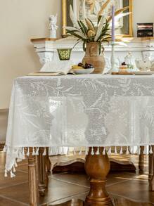 1pc Lace Tablecloth, Rectangular Table Cover With Jacquard Mesh, Available In Multiple Sizes, Suitable For Holiday Party Decor, Dining Table Decor, Home And Room Decoration