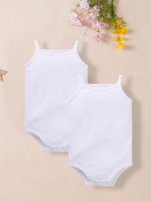夏季婴儿无袖白色连体衣 - 白色 - 查看 1