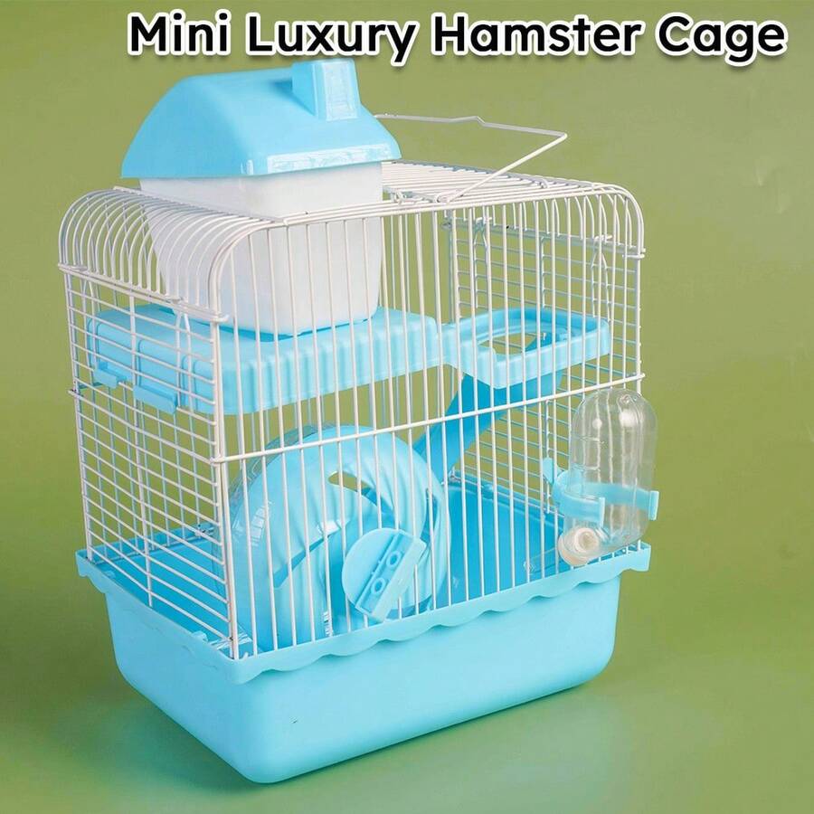 Mini Double-Deck Hamster Cage Villa - Metal Frame + Detachable Base For Easy Cleaning, Three-In-One Hamster Entertainment With A Wheel/Tunnel/Platform, Natural Landscape Cage For Pets, Safe For Chewing And Escape-Proof - Pink - View 1