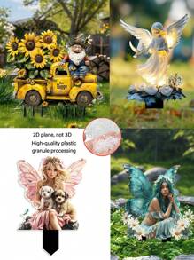 1pc 2D Printed Outdoor Garden Stake, Sunflower, Bee, Gnome, Truck Garden Signage Decor (20cm/7.87in) - Colorful Cute Fairy Garden Accessory, Acrylic Rustic Floral Design, Back To School, Holiday Decoration, Suitable For Yard, Lawn And Planters, Gift