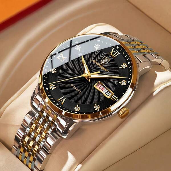 Montre homme cadeau de marque réelle POEDAGAR (Origine) Montre étanche 50 m, calendrier semaine, double affichage, fil d'or en acier inoxydable 316, mode affaires, lumineux, échelle diamant, mouvement à quartz japonais, précision du chronométrage. Fête des pères, anniversaire homme, fournitures essentielles pour les examens et la rentrée scolaire