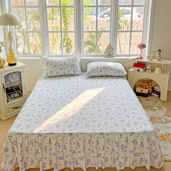 Juego de cama de 3 piezas con estampado digital simple y suave y cómodo, 1 * sábana ajustable + 2 * fundas de almohada, sin edredón, juego de ropa de cama estampada transpirable para dormitorio, habitación de invitados, cama King/Queen/Doble, hipoalergénico, diseño reversible, para todas las estaciones, lavable a máquina