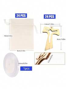24pcs 10x8cm Burlap Bags Packaging, 24pcs Cross Wood Boards, Multicolored Paper Confetti, Silk Ribbons, Baptism Wedding Decorations - White - View 9