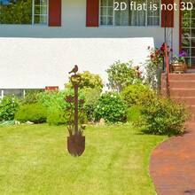 1 Stück 2D Landhausstil Gartenkelle mit Vogel- und Blumenmuster - perfekt für Outdoor-Deko Blumenständer, Balkon und Terrasse, ideales Muttertagsgeschenk, Gartendekoration | Rustikale Gartendekoration | Robuster Acrylstab, Gartenzubehör, geeignet für 11 Feiertage