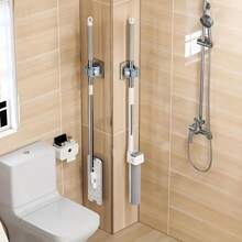 8pcs Multi-Function Punch-Free Wall-Mounted Strong Mop Hook, Waterproof Mop Storage Rack, Broom Hook, Bathroom Tool Storage Clip, Bathroom Hook, Bathroom Accessories, Suitable For Placing Mop Broom And Cleaning Tools In Bathroom