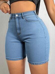 Damskie letnie, swobodne, elastyczne, obcisłe szorty dżinsowe MUZZ z ozdobnymi wąsami, szorty dżinsowe na wakacje, plażę, koncert, festiwal, kowbojka - Średni jeans - Zobacz 4