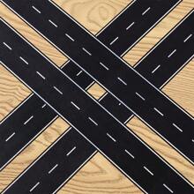 2pcs Straight Road Racing Track Stickers - Black Residue Free Sport Racing-Theme Party Runway Tape, Reusable, 16ft X 2in Each, Plastic Surface Friendly, Easy To Tear Open, For Birthday Party Racing Party Decoration