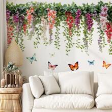 Removable Watercolor Hanging Potted Wall Stickers Flower Pots Wall Decals Colorful Plants Wall Sticker Floral Pendant Wall Decal Art Murals For Classroom Office Living Room Girl Bedroom Personalised Stickers