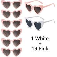 20 件超大心形女士太阳镜，塑料镜框，PC 镜片，适合远足、拍照、派对和各种颜色的时尚服装