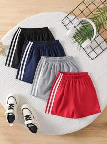 4PCS Sets Of Young Boys' Casual Sports Solid Color Shorts Suits, Comfortable And Simple College Style Jogging Shorts, Suitable For Summer Outdoor Vacation, Party, Cycling, Running, And Daily Wear