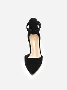 Womens Court Shoes Elastic Ankle Straps - Black - View 8