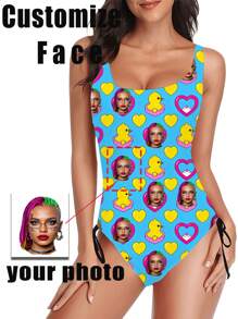 1pc Personalized Face Print Women Swimsuit, Sexy & Fashionable, High Elasticity, Slim Fit, Suitable For Beach And Swimming Training, Stylish Young People Swimwear, Beach, Holiday, Girls Swimsuit, Best Gift For Girlfriend/Wife,Stylish,Fashion,Hipster,Casual,Minimal Chic,Personalized,Customized,Custom,Unique,Guy Costumes,Capsule Wardrobe,Men Basic/Street Style,Ideal Gifts For Him,Boyfriend,Family,Friends,For Birthdays,For Vacation/Holiday,For School/Competition,For Sports/Climbing