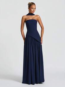 Vestido de fiesta elegante y sexy sin tirantes con abertura drapeada