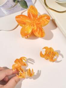3 件春夏波西米亚风格渐变色大号和小号鸡蛋花大理石图案发夹，海滩度假发饰发夹爪夹发夹发夹发夹发夹，休闲秋冬 - 大理石亮橙 - 查看 6