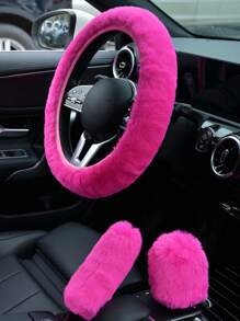 3 pièces/set Housse de volant de voiture noire, peluche d'hiver chaude, élastique, ajustable universellement