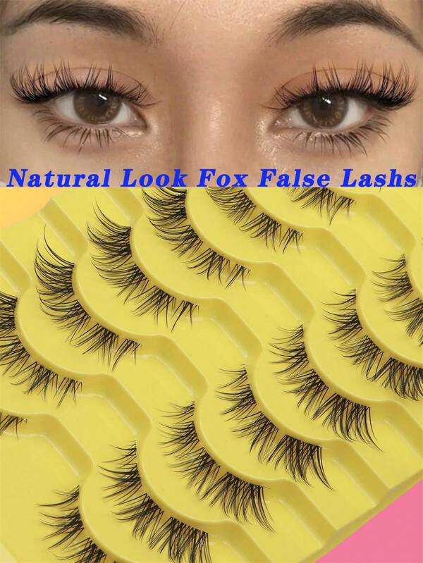 10Pairs Natural Cluster False Eyelashes, 16mm/12mm/8mm Short Stalk Transparent Lashes With Cat Eye Effect For Cartoon Style Eye Makeup,Fox Style Natural & Long & Wispy False Eyelashes For Daily Party Makeup, Cat Eye & Fairy Style False Lashes For Glamorous Look