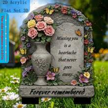 2D Flat, 1 Piece Classic Memorial Acrylic Garden Stake Plaque With Floral & Butterfly Design, Ground Installation, No Electricity Needed, Perfect For Easter Or Cemetery/Garden Decoration | Classic Memorial Design | Includes Flower Vase, Memorial Day Decoration