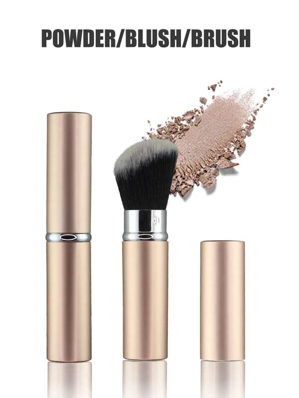 Portable Retractable Powder Brush With Cap, Dustproof & Convenient To Carry, Suitable For Applying Loose Powder, Blusher, And Contour, Even Makeup Coverage With Natural Finish