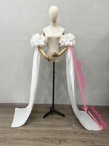 1pc White Satin Puff Sleeve Bride Decorative Sleeve Cover + Detachable Long 125cm Train Autumn Accessories - Multicolor - View 2